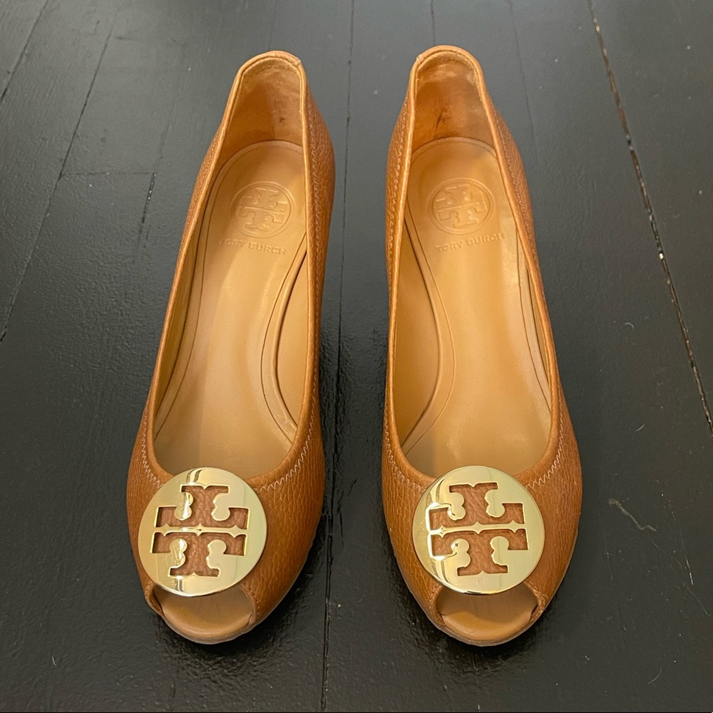 Tory Burch Claire Open Toe Wedge Shoes - Size 7 1/2.